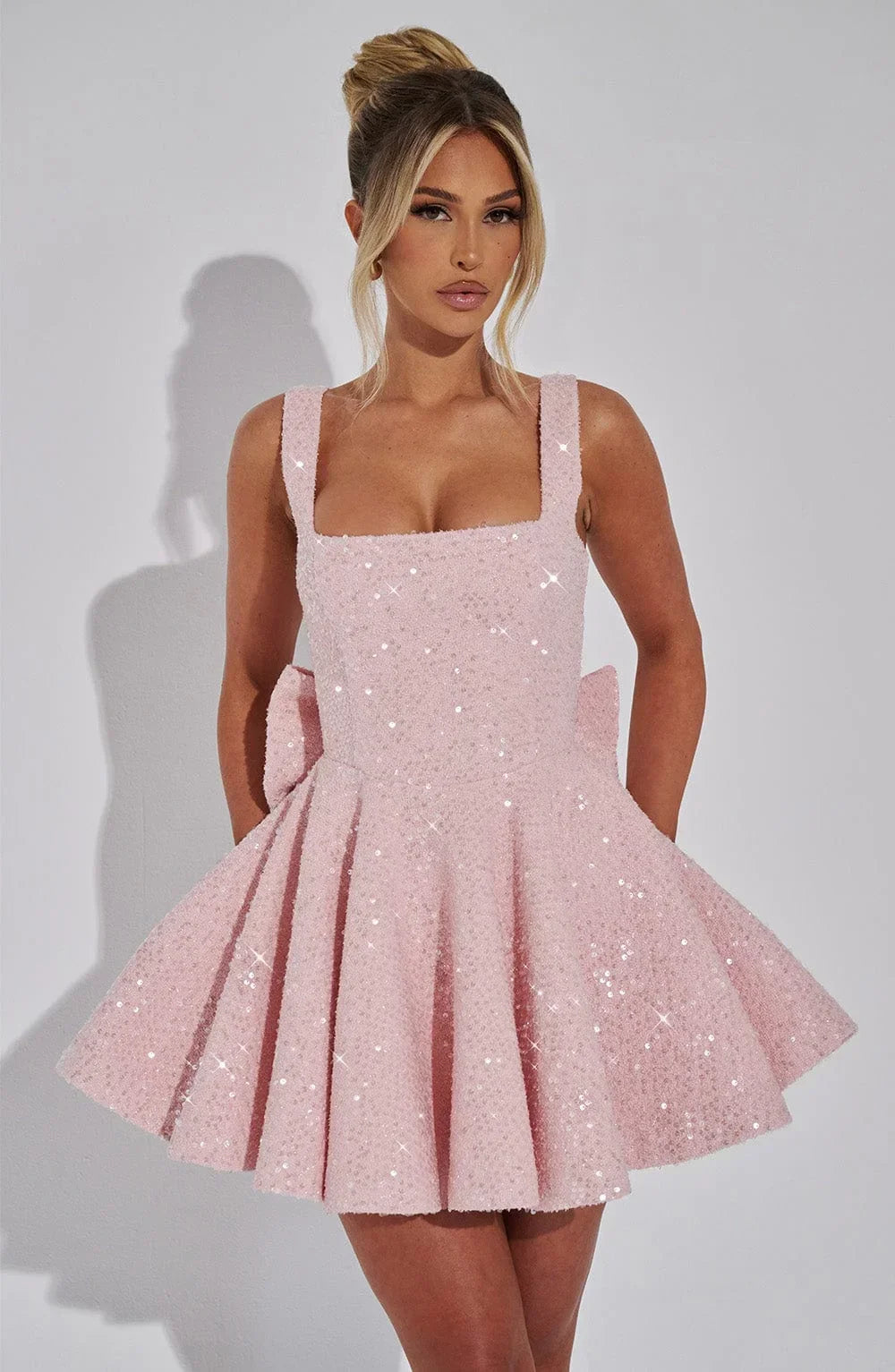 Women's sparkling fit and flare mini dress with square neckline – Bahnhof  Boutique
