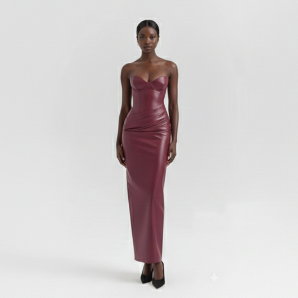 Rote trägerlose Maxi-Kleid mit Korsettdetail