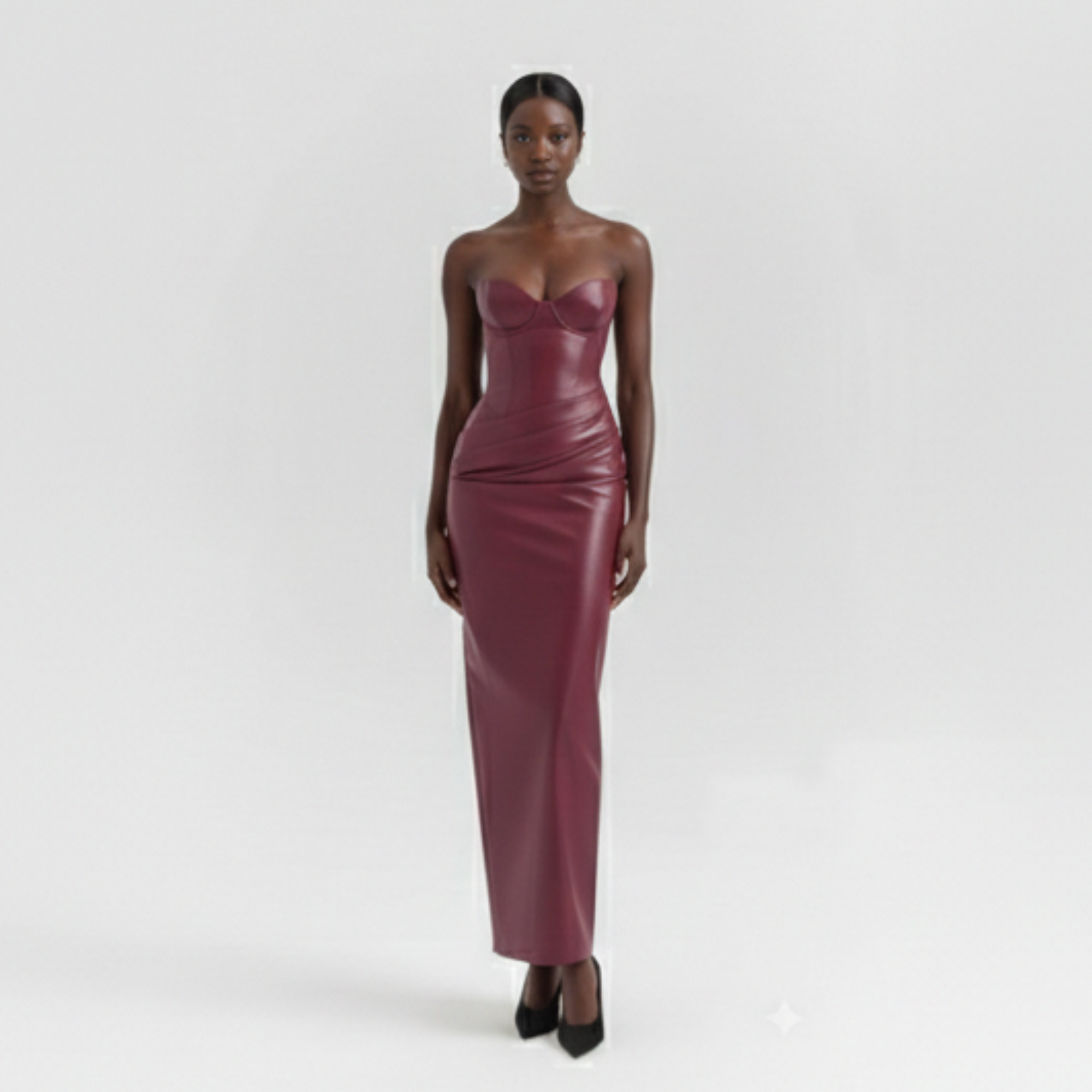 Rote trägerlose Maxi-Kleid mit Korsettdetail