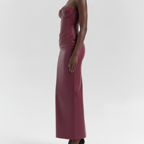 Rote trägerlose Maxi-Kleid mit Korsettdetail