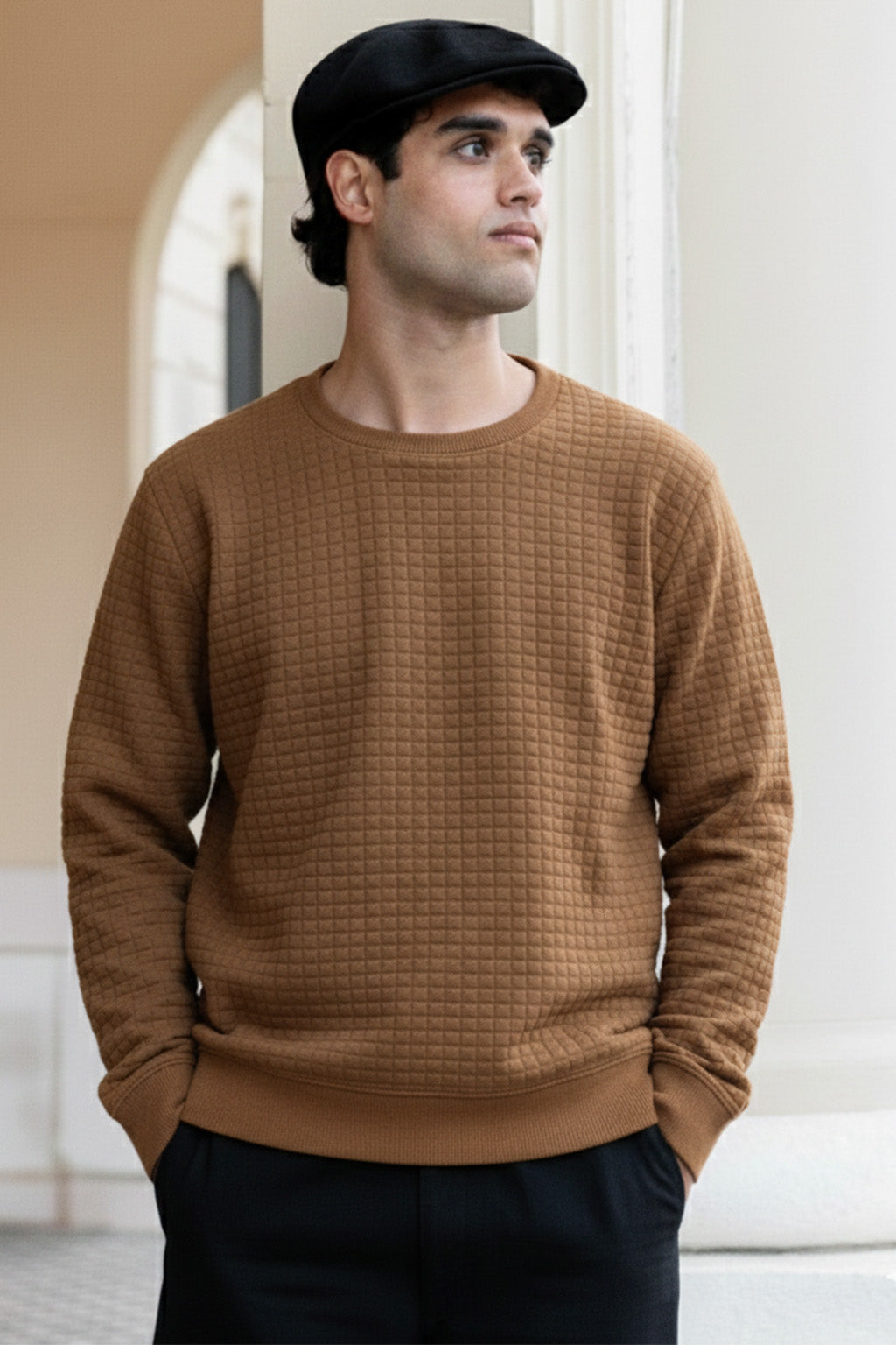 Stepppullover mit Rippdetails | Matteo – Kaffeebraun