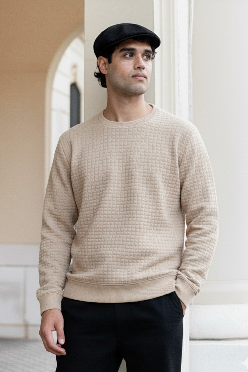 Stepppullover mit Rippdetails | Marcel – Creme