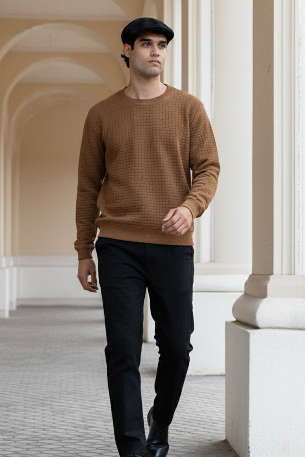 Stepppullover mit Rippdetails | Matteo – Kaffeebraun