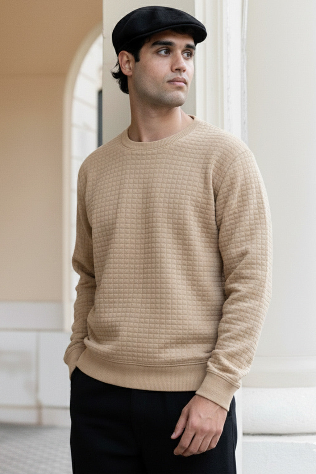 Stepppullover mit Rippdetails | Pascal – Ecru