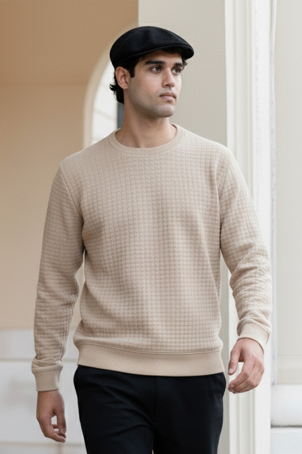 Stepppullover mit Rippdetails | Marcel – Creme