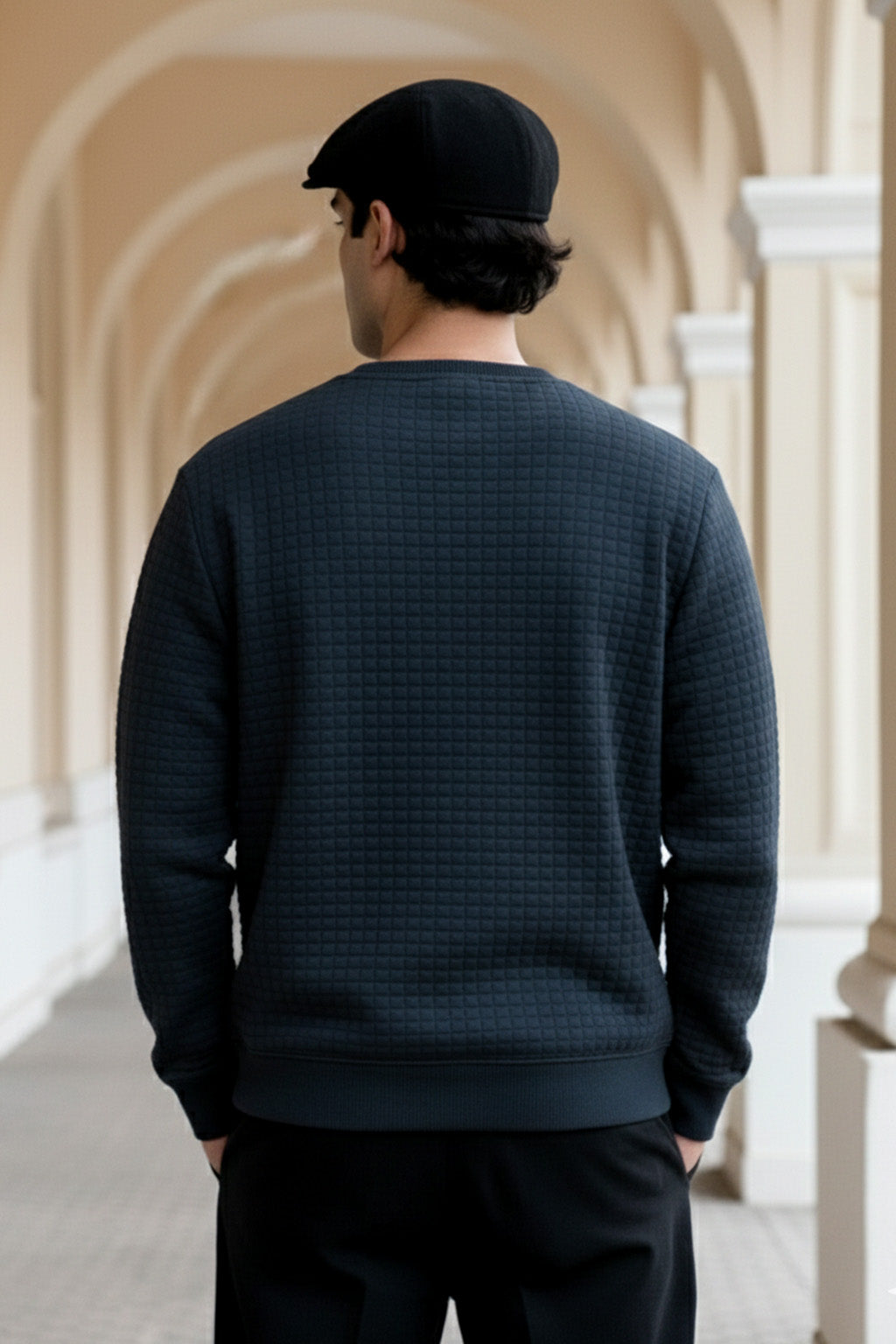 Stepppullover mit Rippdetails | Jonas – Marineblau