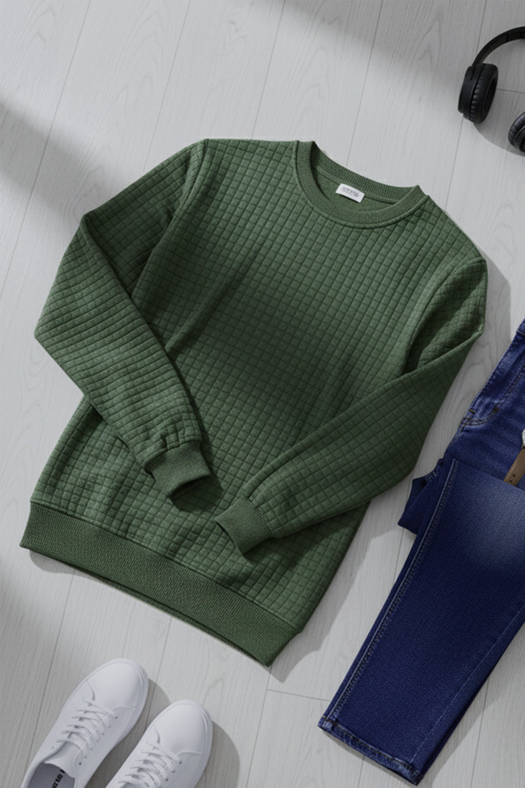 Stepppullover mit Rippdetails | Adrian – Tannengrün