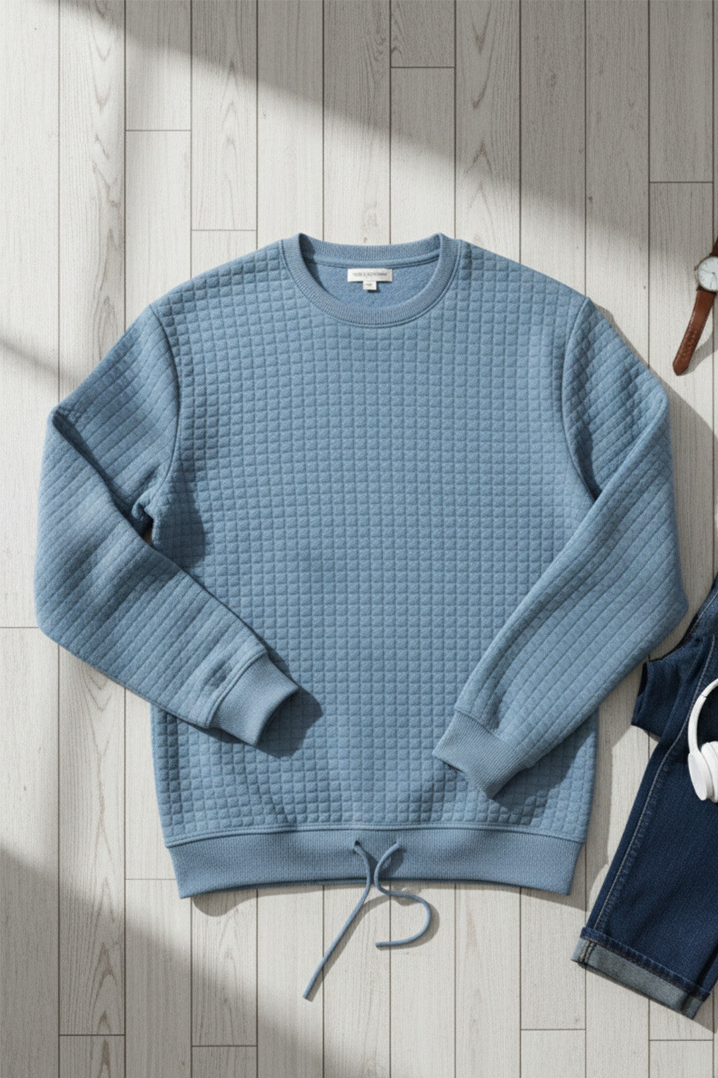 Stepppullover mit Rippdetails | Thierry – Himmelblau