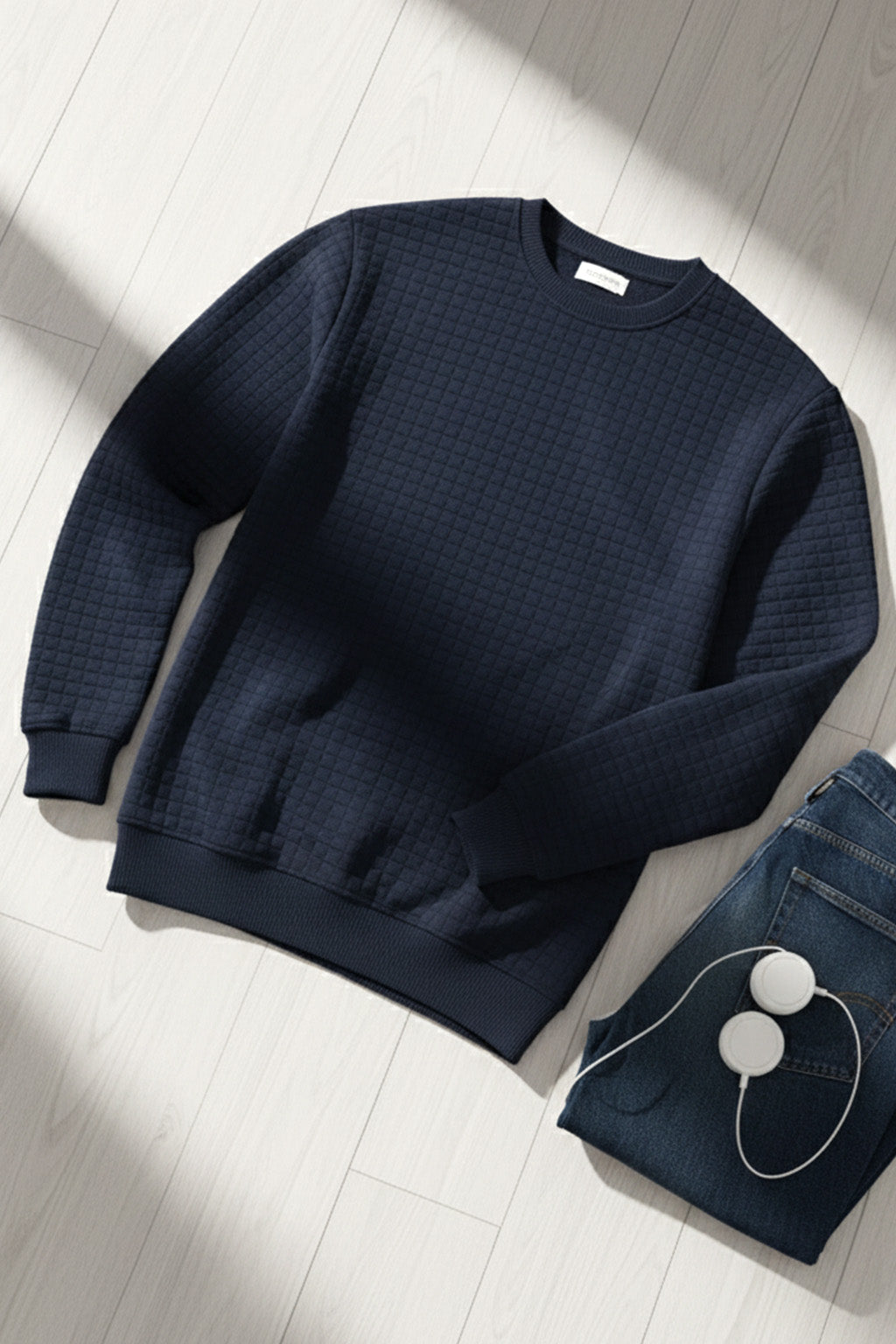 Stepppullover mit Rippdetails | Jonas – Marineblau