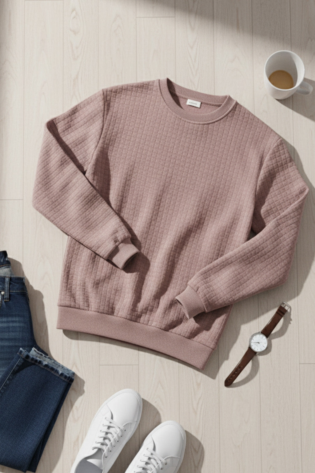 Stepppullover mit Rippdetails | Fabio – Lachsrosa