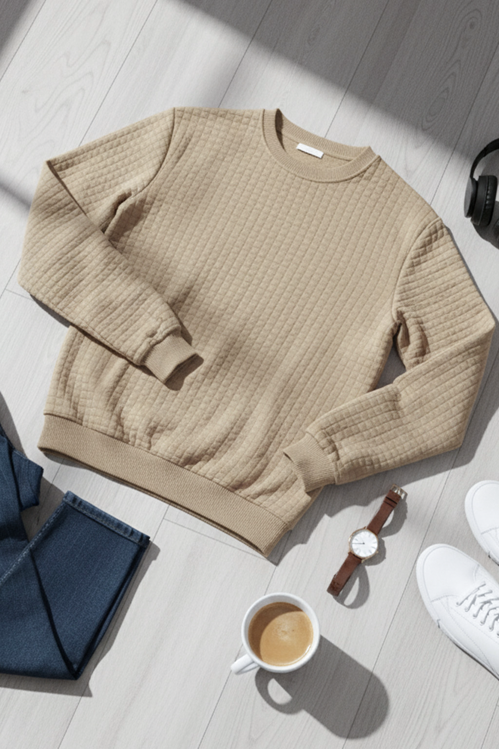 Stepppullover mit Rippdetails | Pascal – Ecru