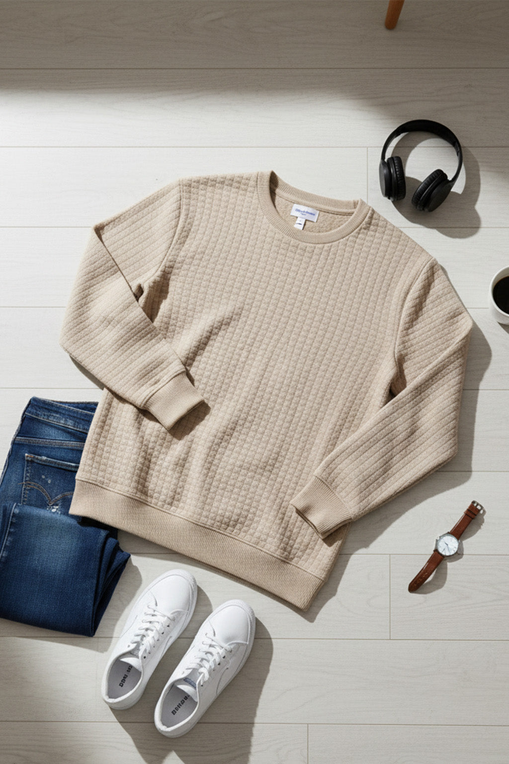 Stepppullover mit Rippdetails | Marcel – Creme