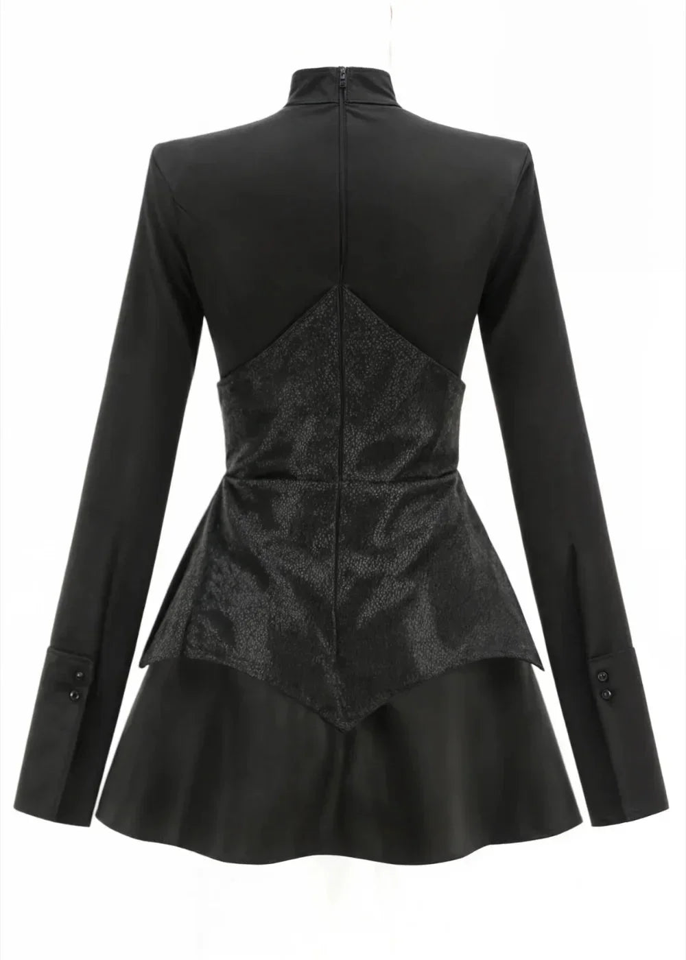 Women’s black sequin peplum mini dress with long sleeves, featuring a fitted bodice and flared hem for a flattering…