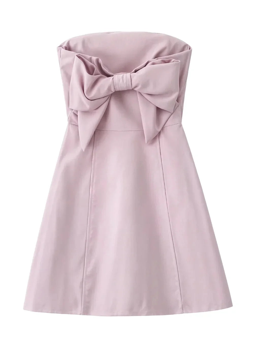 Women’s blush strapless mini dress made of lightweight fabric, featuring a fitted silhouette and a matching clutch for a…