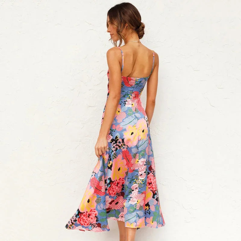 Women's floral maxi dress featuring cutout design and tie front, crafted from soft, breathable fabric for comfort.