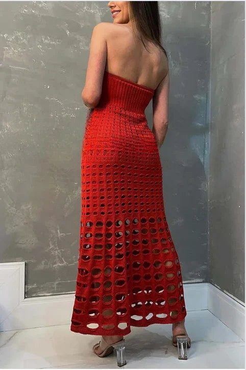 Women's strapless crochet knit maxi dress – Bahnhof Boutique